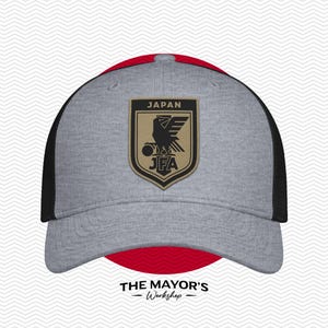 Japan Soccer Snapback Hat | Japanese Leather Patch Cap | Tan & Black Leather