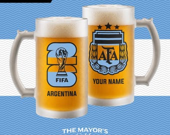 Argentina Soccer Beer Mug 16oz - Custom Frosted Glass Jar for Football Fans