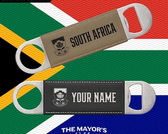 South Africa Laser Engraved Leather Bottle Opener | Customizable Name Text Option