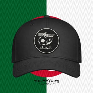 Algeria Soccer Snapback Hat | Algerian Leather Patch Cap | Black & White Leather