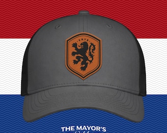 Gorra snapback de la selección de los Países Bajos / Gorra holandesa con parche de cuero / Cuero marrón y negro