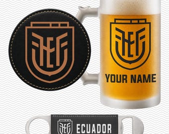Custom Ecuador Football Gift Set with Personalized | Beer Mug | Coaster | Bottle Opener