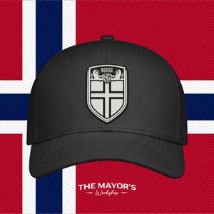 Norway Soccer Snapback Hat | Norwegian Leather Patch Cap | Black & White Leather