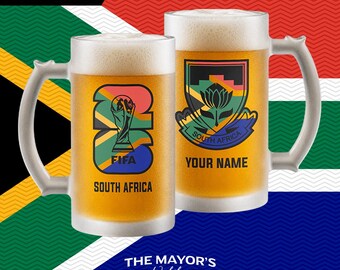 South Africa Soccer Beer Mug 16oz - Custom Frosted Glass Jar for Football Fans
