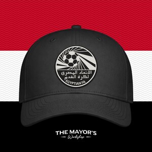 Egypt Soccer Snapback Hat | Egyptian Leather Patch Cap | Black & White Leather