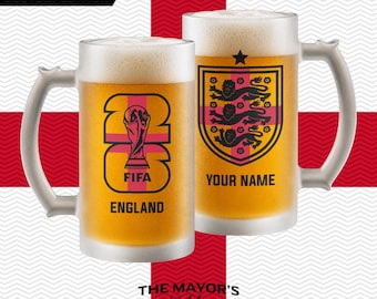 England Soccer Beer Mug 16oz - Custom Frosted Glass Jar for Football Fans