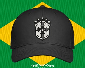 Brazil Soccer Snapback Hat | Brazilian Leather Patch Cap | Black Leather Patches