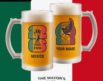 Mexico Soccer Beer Mug 16oz - Custom Frosted Glass Jar for Football Fans