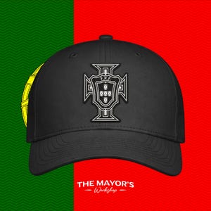 Portugal Soccer Snapback Hat | Portuguese Leather Patch Cap | Black & White Leather