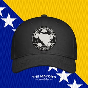 Bosnia Soccer Snapback Hat | Bosnian Leather Patch Cap | Black & White Leather
