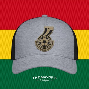 Ghana Soccer Snapback Hat | Ghanaian Leather Patch Cap | Tan & Black Leather