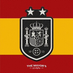 Spain Two-Star Soccer Shield Leather Patch - New World Champions - Tactical Emblem with Hook Backing