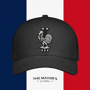 France Soccer Snapback Hat | French Leather Patch Cap | Black & White Leather