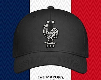 Gorra Snapback de la selección francesa de fútbol / Gorra francesa con parche de cuero / Cuero blanco y negro