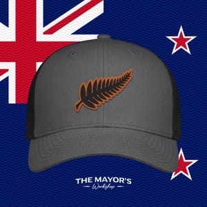 New Zealand Soccer Snapback Hat | Kiwi Leather Patch Cap | Saddle Brown & Black Leather