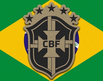 Brazil Soccer Shield Leather Patch - Hook Backing Tactical Emblem