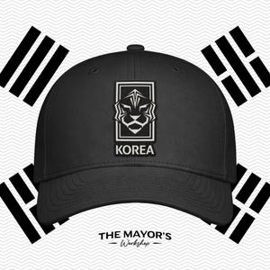 South Korea Soccer Snapback Hat | Korean Leather Patch Cap | Black & White Leather