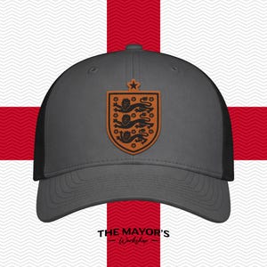 England Soccer Snapback Hat | English Leather Patch Cap | Saddle Brown & Black Leather