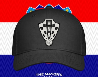 Croatia Soccer Snapback Hat | Croatian Leather Patch Cap | Black & White Leather