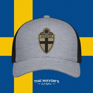 Sweden Soccer Snapback Hat | Swedish Leather Patch Cap | Tan & Black Leather