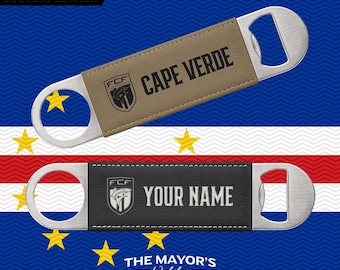 Cape Verde Laser Engraved Leather Bottle Opener | Customizable Name Text Option