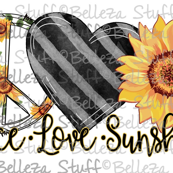 Peace, Love Sunshine - Summer - Sunflower - No Lines -  PNG File, Sublimation Design for Digital Download and Printable