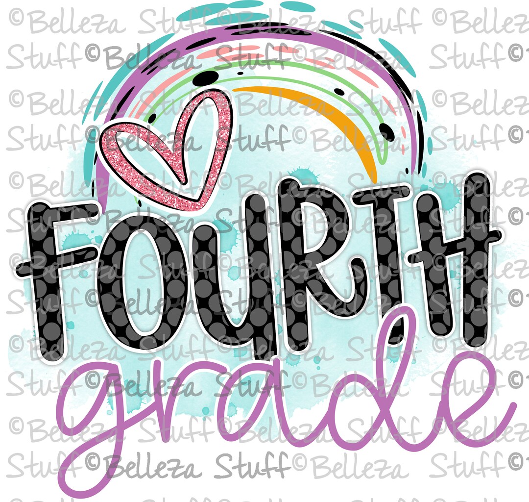 READY to PRESS Rainbow Forth Grade 4th Pink Heart Sublimation Transfer ...