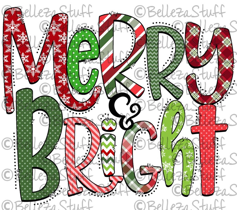 Download Merry & Bright Colorful PNG File Sublimation Design for | Etsy