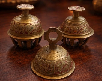 Vintage Indian Brass Elephant Claw Bells (Set of 3)