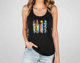 Camiseta con estampado de pinceladas oceánicas, camiseta sin mangas con estampado veraniego.