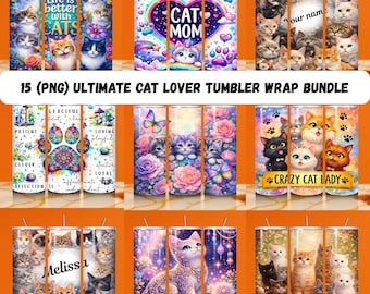 Floral Cat Tumbler Wrap, 20oz Skinny Sublimation Design (PNG Digital Download)