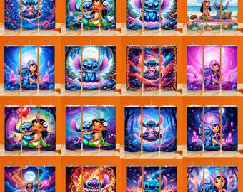 Stitch Tumbler Wrap PNG Bundle, 3D Inflated Cartoon Design (Digital Download)