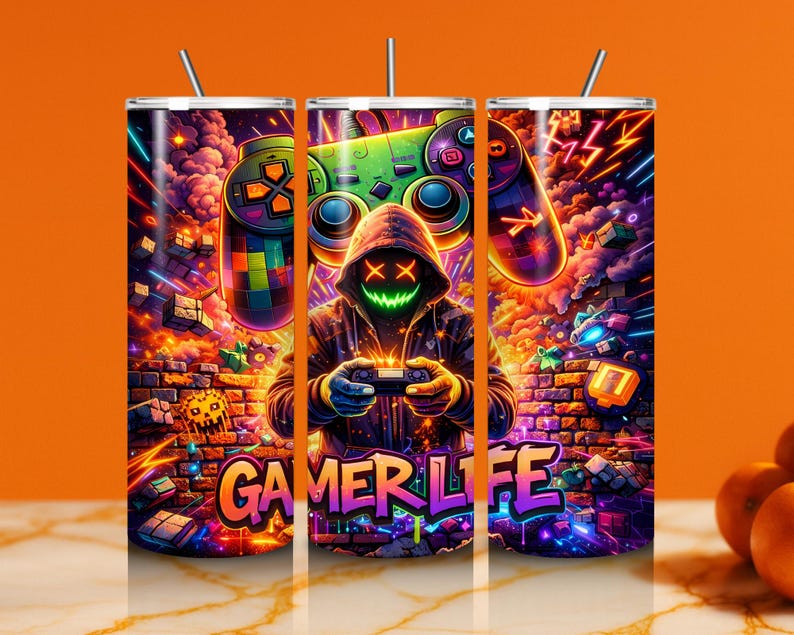 Gamer Tumbler Wrap Bundle, 3D Game Controller Tumbler Wrap, 20oz Skinny ...