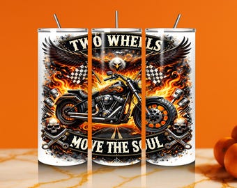 Motorcycle Tumbler Wrap, Biker Flame 20oz Skinny Sublimation Design (Digital Download)
