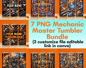 Mechanic Tumbler Wrap PNG Bundle | Garage Tools, Grunge Art (Digital Download)