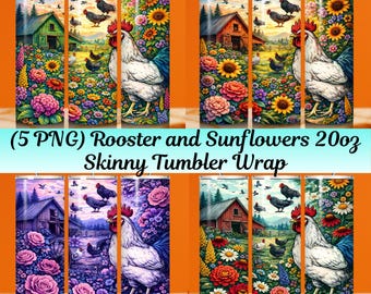 Rooster Sunflower Tumbler Wrap | Farmhouse Cottagecore Sublimation (Digital Download)