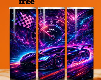 Racing Car Tumbler Wrap, Checkered Flag PNG (Digital Download, 20oz Skinny Tumbler Design)