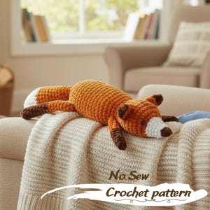 Patrón de zorro de crochet sin costuras, tutorial de zorro de peluche amigurumi, patrón de animal de crochet fácil en PDF, patrón de zorro de peluche del bosque