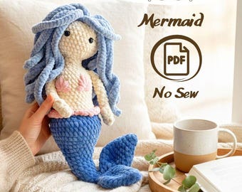 Mermaid Crochet Pattern PDF, No Sew Amigurumi Doll Tutorial, Beginner Friendly Crochet Toy