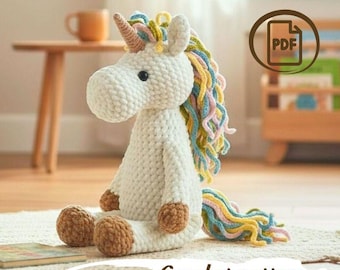 Unicorn Crochet Pattern, Plush Amigurumi Unicorn PDF Tutorial, Crochet Unicorn Plushie Pattern, Stuffed Unicorn Pattern