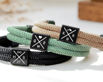 Personalized Adjustable Sliding Knot Bracelet,Initial Engraving Bracelet for Dad,Father’s Day Gift