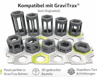 GraviTrax compatible towers - Stackable risers - 3D printed - Height modules for marble runs - Accessory (not an original part) - 1 cm-14 cm