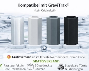 Compatible GraviTrax® towers & height modules 1–20 cm - Stackable - 3D printed - Marble run extension