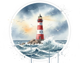 2X Leuchtturm Aquarell Sticker Autoaufkleber Meer Küste Nautisch Motiv Design Geschenkidee 9X9 cm