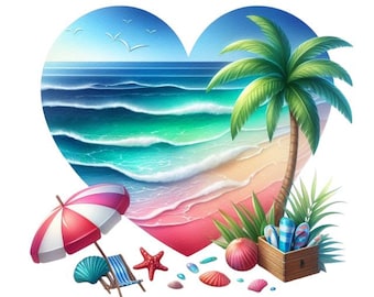 2x Beach Heart Sticker Set (2 pieces): Sea Car Stickers Holiday Decoration 9 x 9 cm