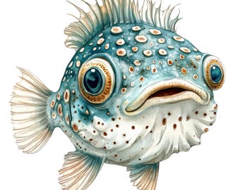 2X Kugelfisch Aquarell Sticker Autoaufkleber Fisch Meer Tiermotiv Süßes Design Geschenkidee 9X9 cm