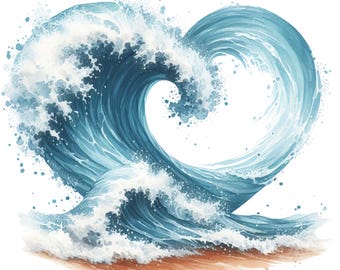 Set di 8 adesivi a forma di cuore a forma di onda, 8 pezzi, adesivi per auto, amore per il mare, spiaggia, adesivi per oceano, vinile impermeabile, regalo per surfisti, decorazione estiva, blu, 9 x 9 cm