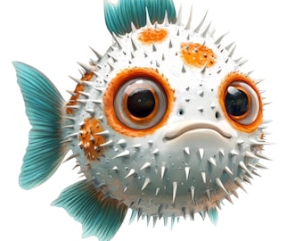 2 pegatinas de acuarela de pez globo para coche, diseño de pez marino, ideal como regalo, 9 x 9 cm