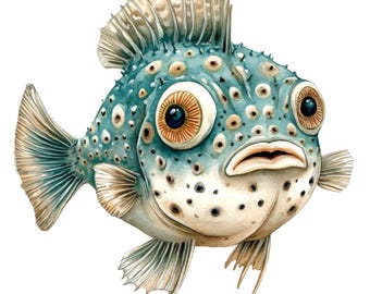 2X Kugelfisch Aquarell Sticker Autoaufkleber Fisch Meer Tiermotiv Süßes Design Geschenkidee 9X9 cm