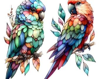 2x Parrot Sticker Set (2 pieces): Stained Glass Look Car Stickers Baby Bird 9 x 9 cm